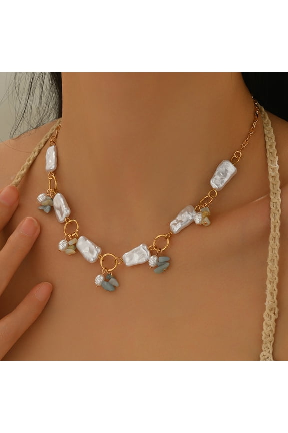 Irregular Pearls Necklace for Women Colorful Natural Stone Pearl Charm Necklace Jewelry