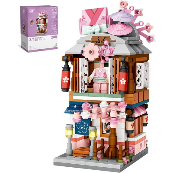 NICKSUN Japanese Street View Kimono Store Toys, MOC Construction Creative Japan Architecture Model Set, 418 PCS Simulation Mini Building Blocks Toy for Boys Girls