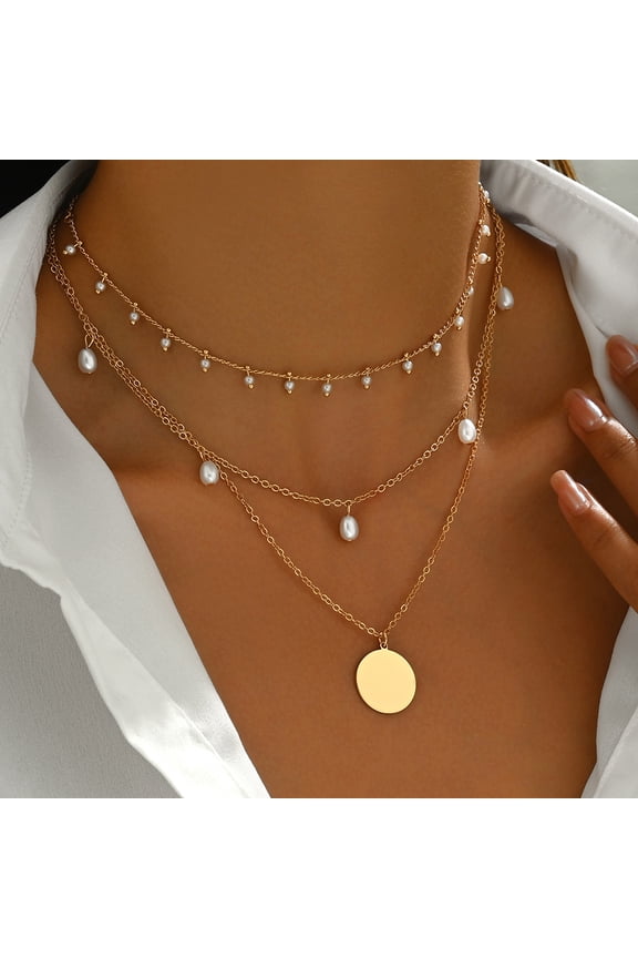 Layered Gold Silver Necklaces for Women, Stackable Stack 14K Gold Plated Chain Necklace Circle Layering Pendant Necklaces Trendy Gold Jewelry Set Gifts