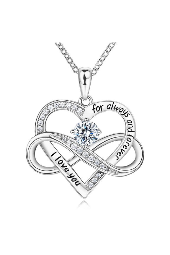 Love Heart Necklaces for Women, Infinite Heart Birthstone Pendant Necklace, Anniversary Birthday Gifts for Wife Mom, Rose Gold Plated Necklace for Valentine's Mothers Day