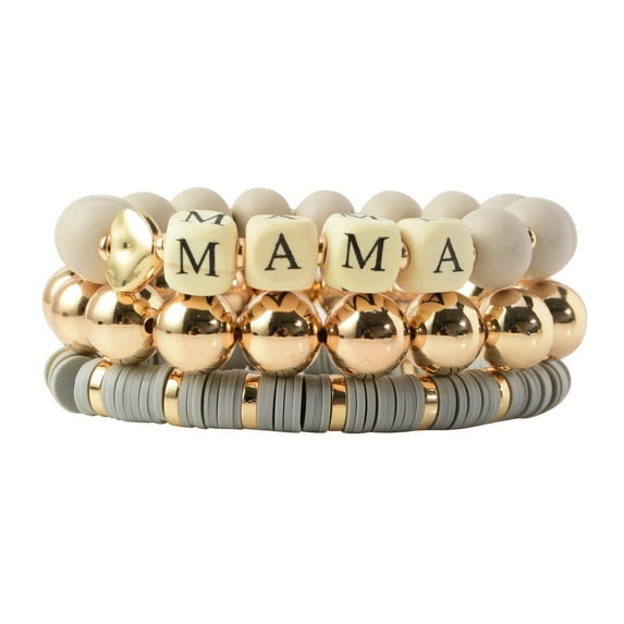 NICKSUN Mama Bracelets For Women Chunky Stack Gold Layered Beaded Bracelet Jewelry Birthday for Mother Gold Plated Charm Bracelets for New Mom