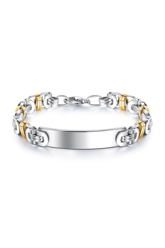 Men's Plated Stainless Steel Engravable Personalized Gift ID, Chain or Cuff Bracelet for Men