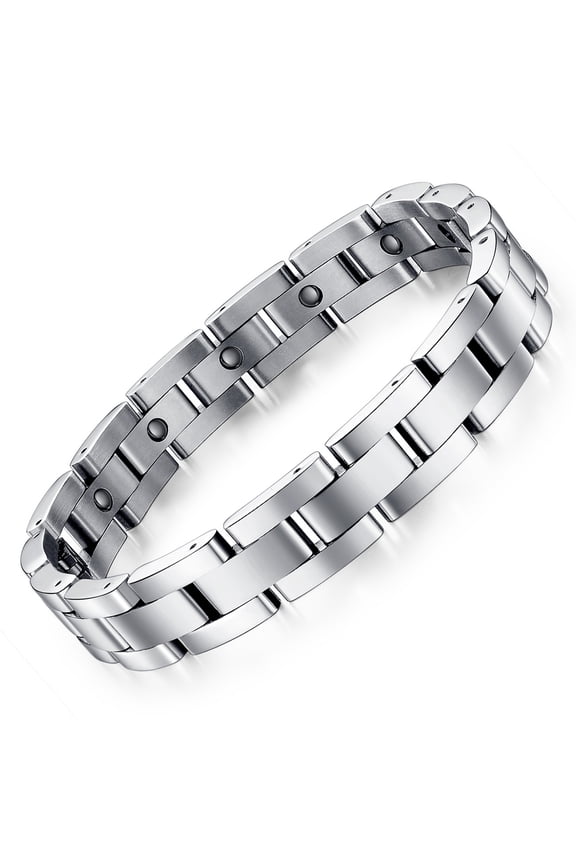 Mens Magnetic Bracelets, Classic Titanium Stainless Steel Bracelet with Natural Hematite Magnet Stones,Men's Jewelry Gifts, 8.66 inch
