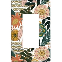 NICKSUN Mid Century Boho Floral Wall Plate, 1 Gang Rocker Outlet Cover Decorative Switch Plate for Office Home Decor, 4.5 x 2.76 Inch