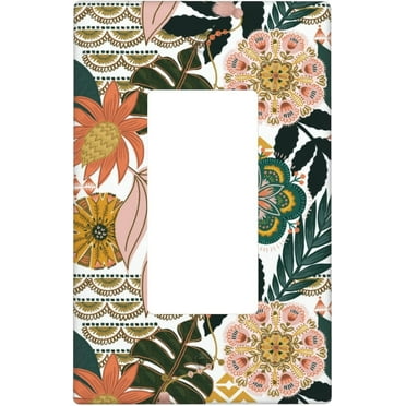 NICKSUN Mid Century Boho Floral Wall Plate, 1 Gang Rocker Outlet Cover Decorative Switch Plate for Office Home Decor, 4.5 x 2.76 Inch