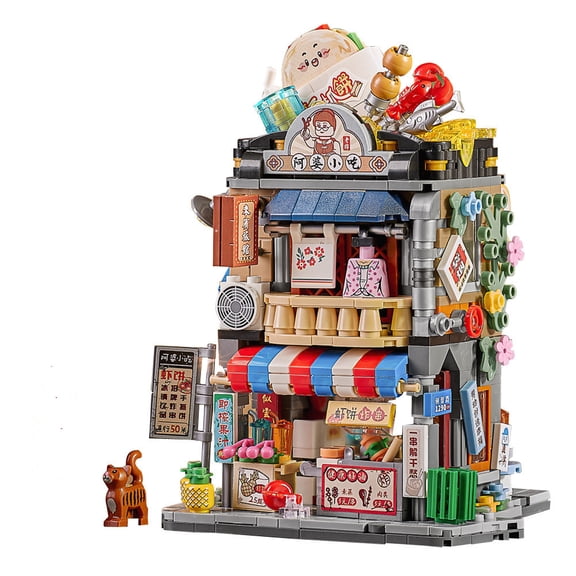 NICKSUN Mini Building Blocks, Granny's Snack Bar Street View, MOC Creative Chinese Architecture Toys Model Set, 762 Pieces Simulation Construction Toys for Boys Girls
