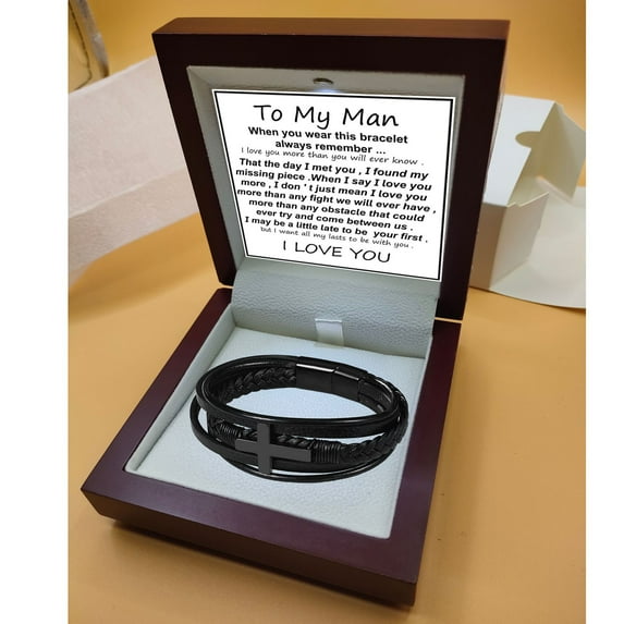 NICKSUN Multi-Layer Braided Leather Bracelets with Magnetic Clasp Mens Cuff Bracelets for Men Genuine Leather Bracelet Religious Leather Bracelets Decorate Gift