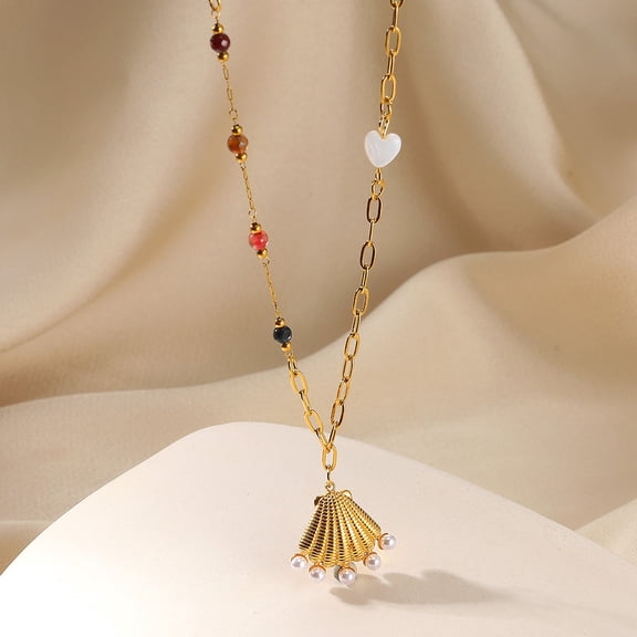 NICKSUN Necklace with 18K Gold Plated Shell Imitation Pearl Pendant, Beaded Necklaces For Women, Chain Gift for Festival