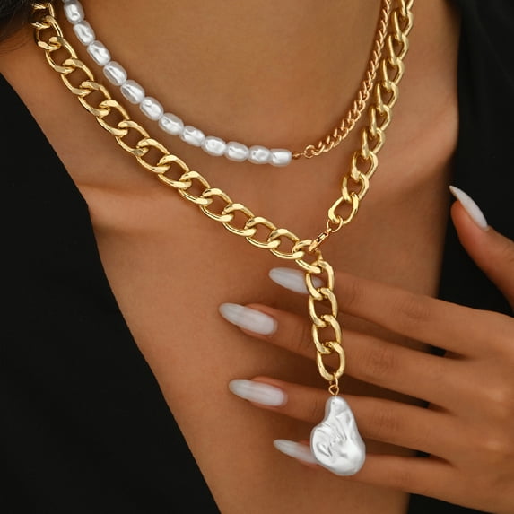 NICKSUN Imitation Pearl Necklaces for Women Layered Baroque Beaded Chain Fashion Jewelry Renaissance Style Accessories