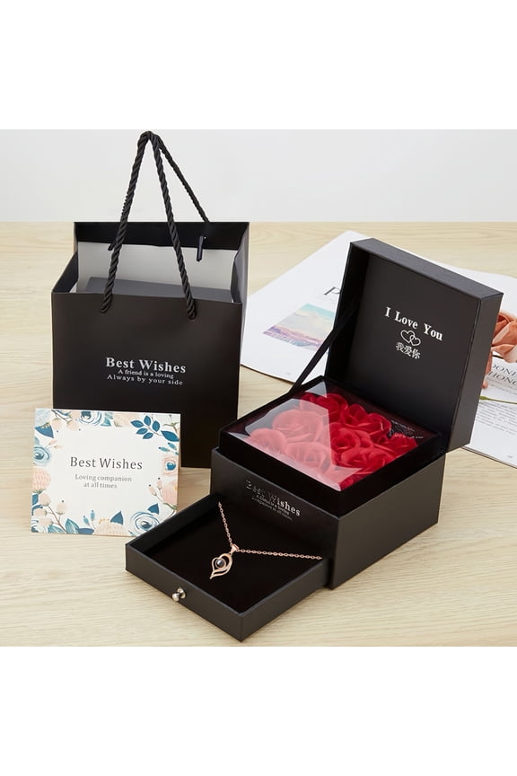 Preserved Rose Gift with Heart Necklace I Love You in 100 Languages,Eternal Rose Gift for Girlfriend, Women, Mom, Wife on Christmas, Valentine's Day,Mother's Day,Birthday,Anniversary