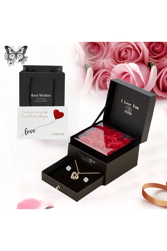 Preserved Rose with I Love You Necklace 100 Languages, Gifts for Girlfriend, Women, Mom, Wife, Gifts Idea on Christmas, Valentine's Day, Mother's Day, Birthday, Anniversary, Thanksgiving