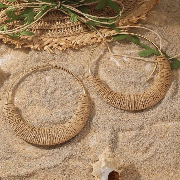NICKSUN Raffia Flower Earrings, Raffia Straw Wrapped Flower Drop Dangle Earrings Summer Tropical Beach Jewelry