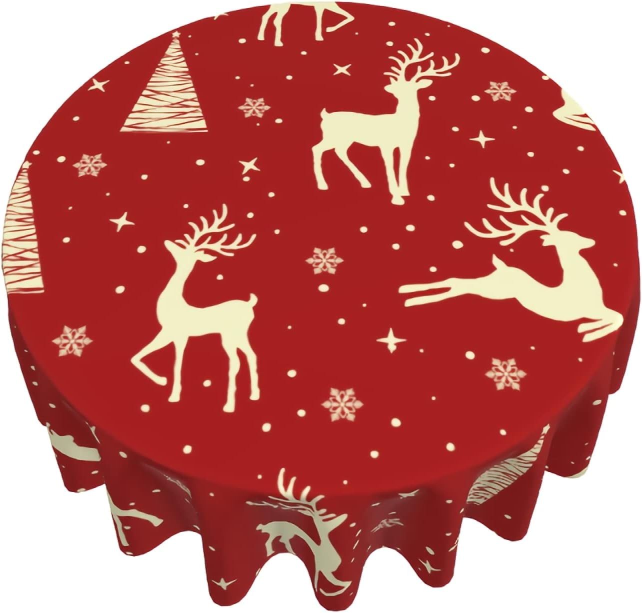 NICKSUN Red Table Cloth Christmas Tree and Reindeer Table Cover New