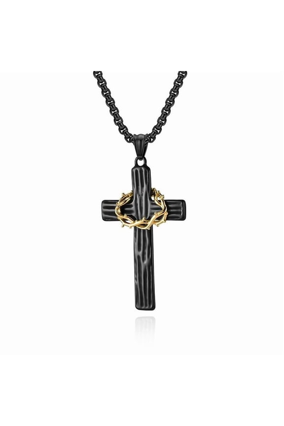 Retro titanium steel wreath cross necklace two-tone wood grain stainless steel prayer pendant literary cold jewelry daily party gift shaped necklace