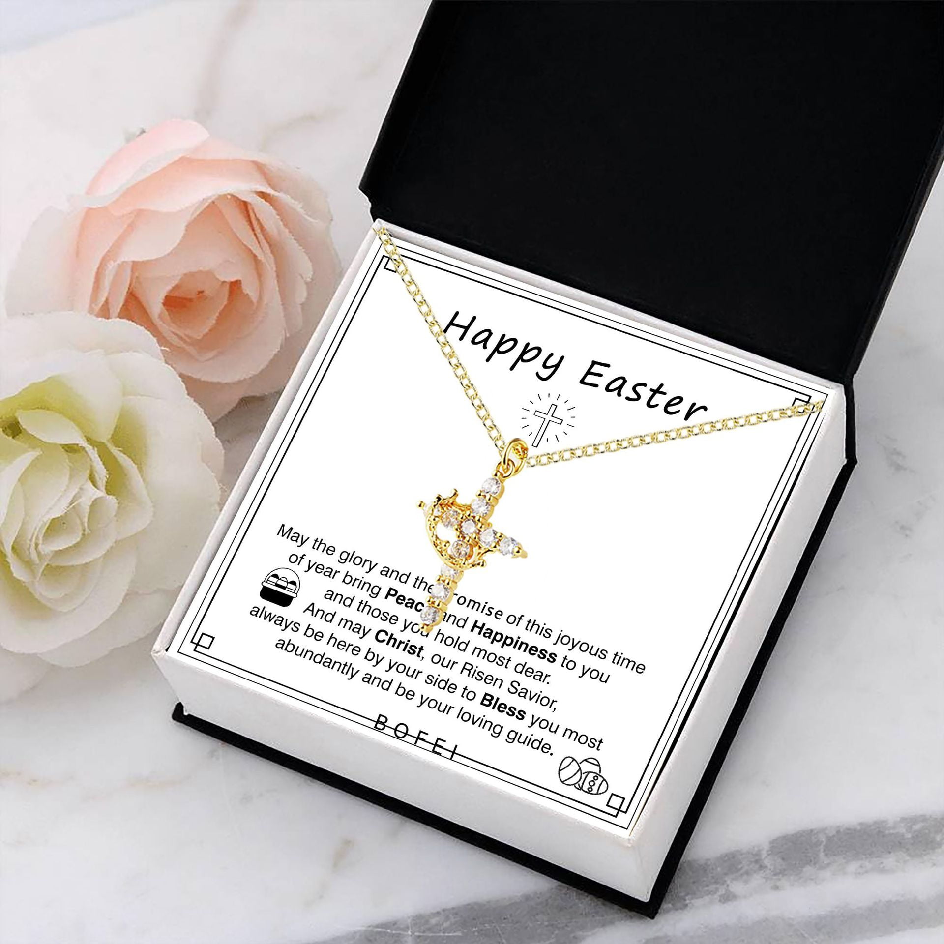 NICKSUN Rotatable Crown Cross Rhinestone Necklace for Women, Exquisite Cross Pendant Choker Cross Faith Pendant Necklaces, Religious Gift for Easter Baptism Birthday Mother's Day