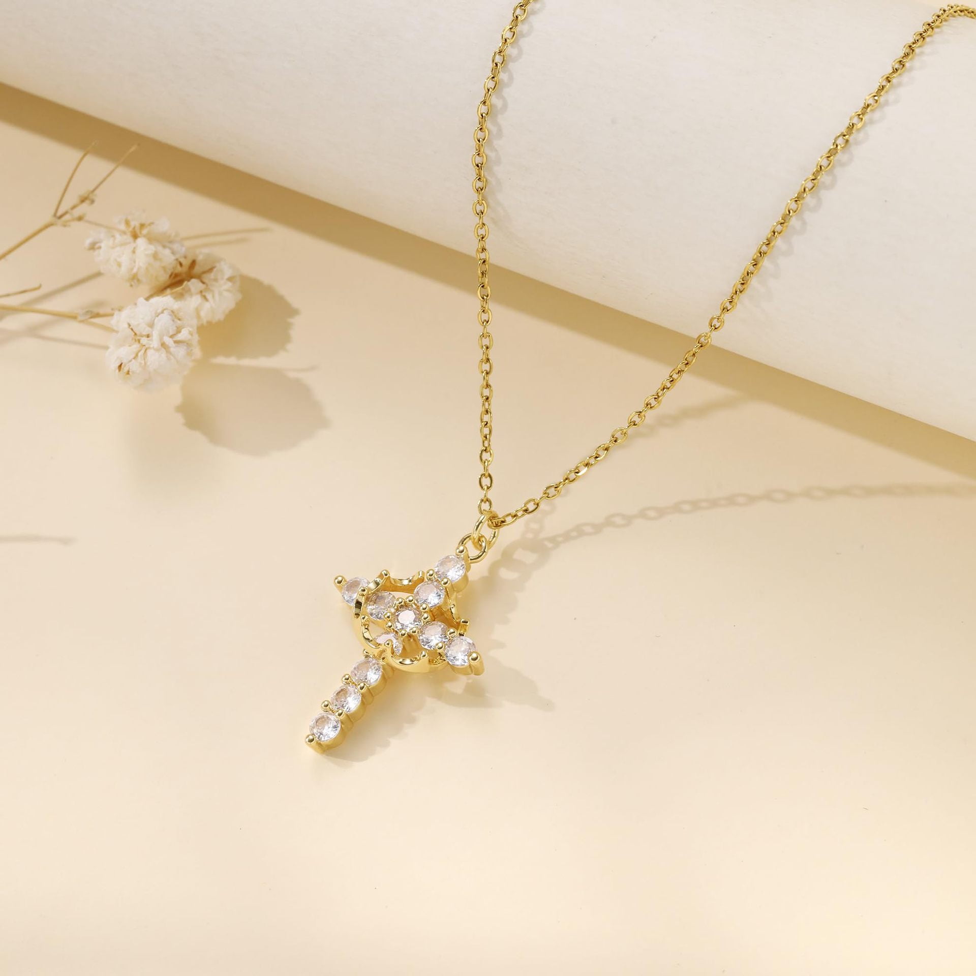NICKSUN Rotatable Crown Cross Rhinestone Necklace for Women, Exquisite Cross Pendant Choker Cross Faith Pendant Necklaces, Religious Gift for Easter Baptism Birthday Mother's Day
