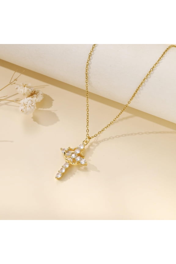 Rotatable Crown Cross Rhinestone Necklace for Women, Exquisite Cross Pendant Choker Cross Faith Pendant Necklaces, Religious Gift for Easter Baptism Birthday Mother's Day