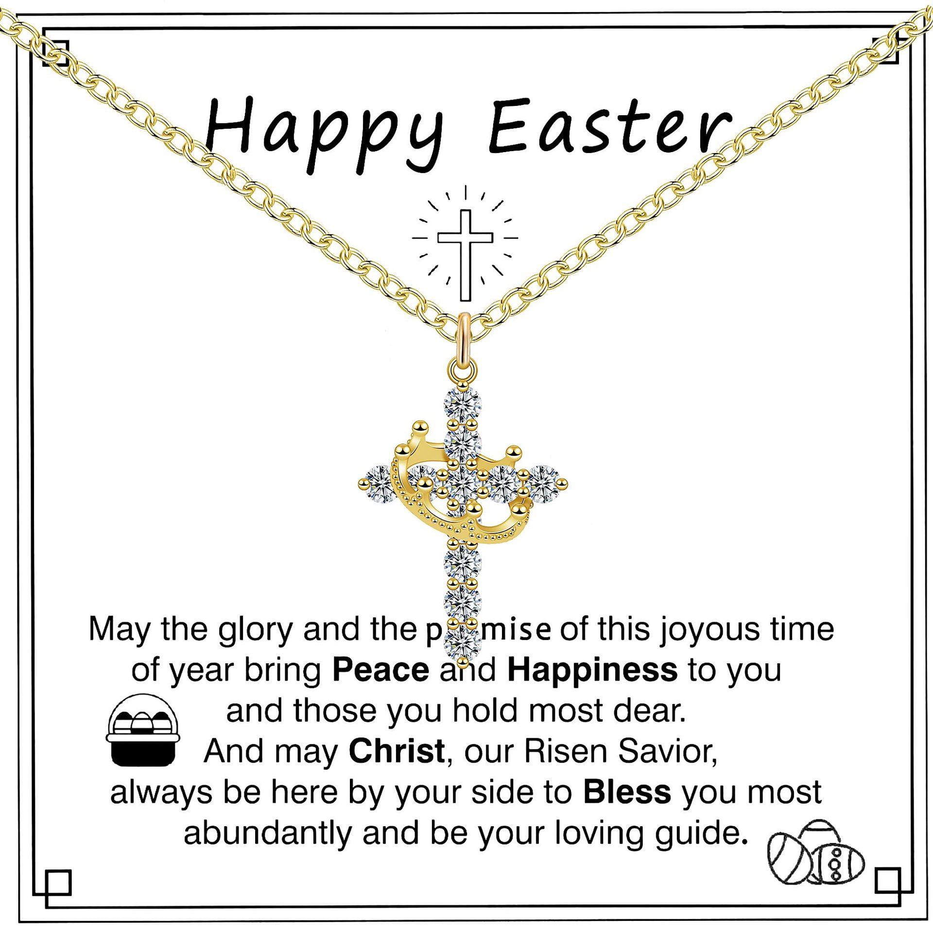 NICKSUN Rotatable Crown Cross Rhinestone Necklace for Women, Exquisite Cross Pendant Choker Cross Faith Pendant Necklaces, Religious Gift for Easter Baptism Birthday Mother's Day