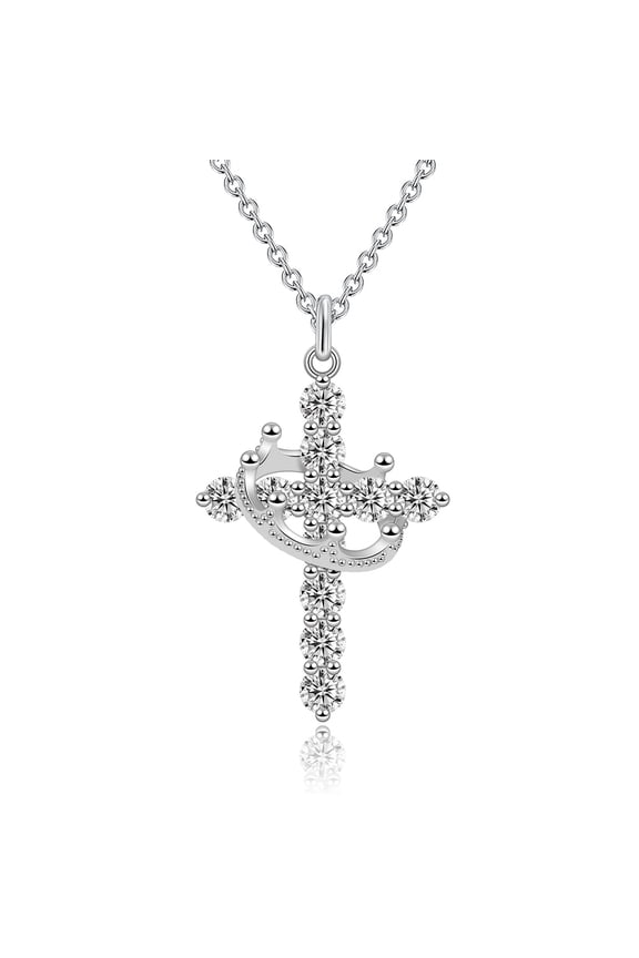 Rotatable Crown Cross Rhinestone Necklace for Women, Exquisite Cross Pendant Choker Cross Faith Pendant Necklaces, Religious Gift for Easter Baptism Birthday Mother's Day