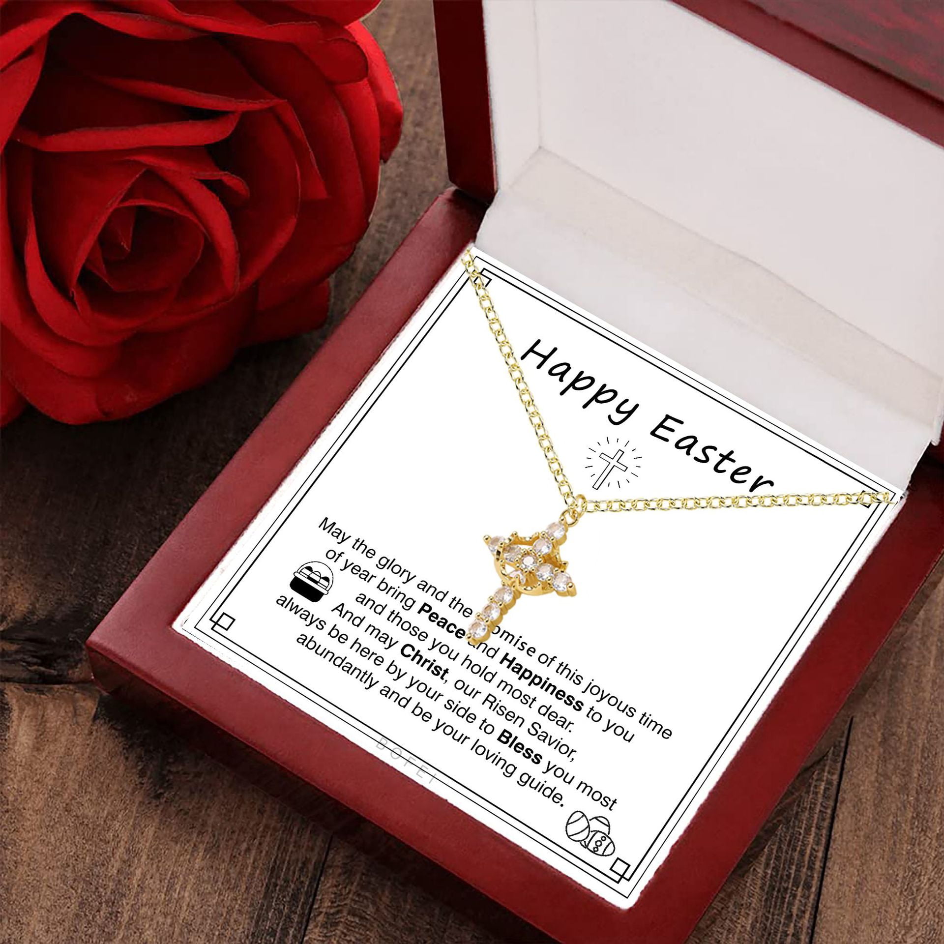 NICKSUN Rotatable Crown Cross Rhinestone Necklace for Women, Exquisite Cross Pendant Choker Cross Faith Pendant Necklaces, Religious Gift for Easter Baptism Birthday Mother's Day