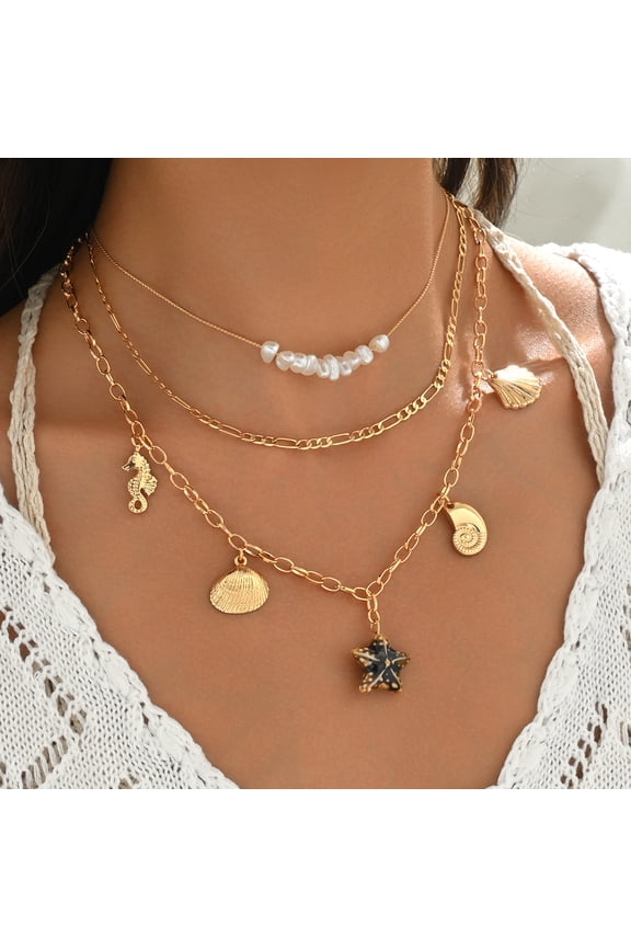 Sea Shell Necklace For Women With Trendy Charms Summer Beach Beaded Necklace Shell Starfish Charms Fashion Jewelry