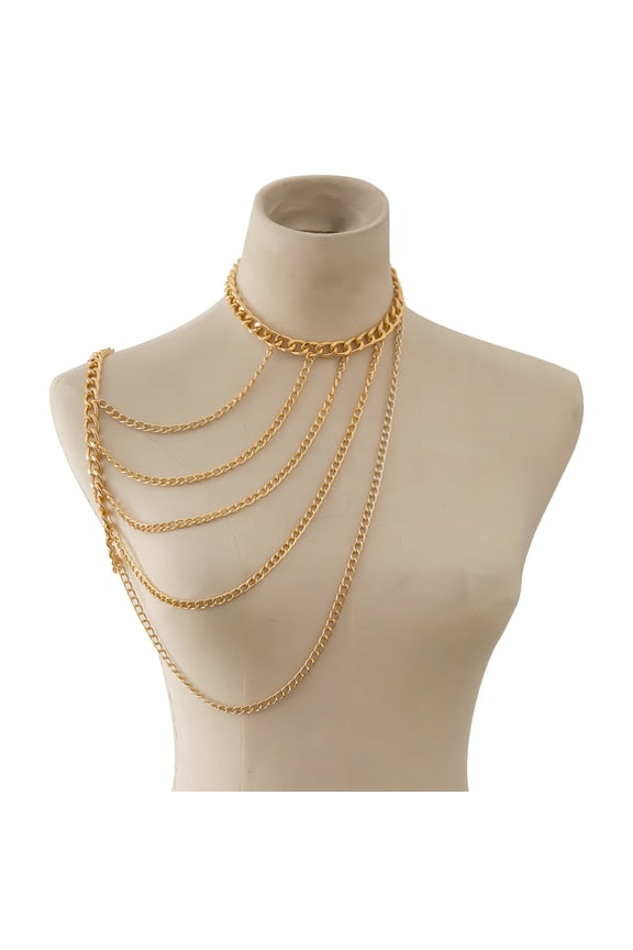 Sexy Harness Body Chain Boho Necklace Choker Shoulder Chain Multi Row Chunky Cuban Arm Chain Unique Layered Shoulder Necklace Body Chain Jewelry Accessories for Women