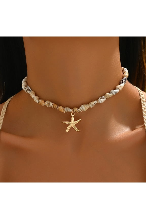 Shell Choker Necklace for Women Adjustable Natural Seashell Necklace Handmade Cowrie Shell Clavicle Necklace Beach Boho Jewelry