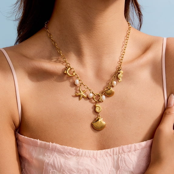 NICKSUN Shell Necklace Shell Conch Starfish Charm Necklace Boho Summer Necklaces Beach Jewelry for Women