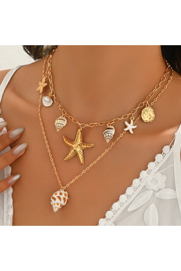 Shell Necklaces for Women Trend Boho Scarf Necklaces Ocean Mermaid Conch Seashell Necklace Summer Gold Fish Necklace Fashion Beach Jewelry