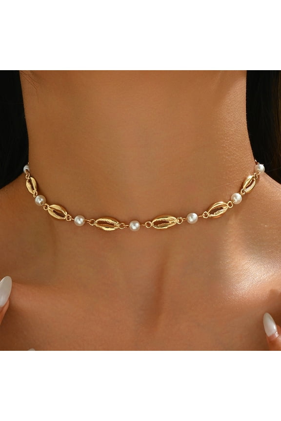 Shell Pearl Necklace Conch Shell Beaded Necklace Handmade Natural Seashell Necklaces