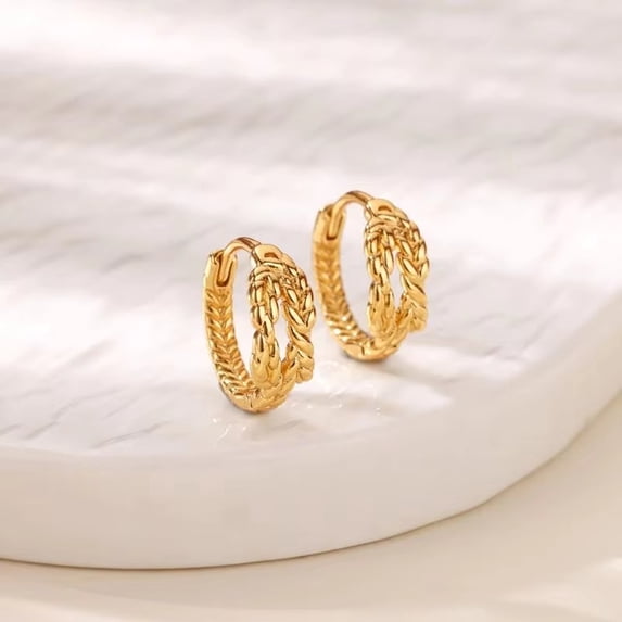 NICKSUN Small Hoop Dangle Earrings for Women, Trendy Dainty Wheat Weaving Irregular Geometric Stud Earrings Fashion Jewelry Gift