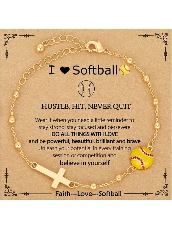 Softball/Volleyball/Soccer/Basketball Football Bracelet for Women, 14K Gold Plated Cross Link Chain Sport Accessories Birthday Christmas Christian Jewelry Gifts for Team Coach Players