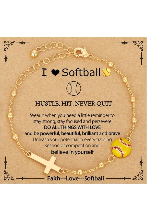 Softball/Volleyball/Soccer/Basketball Football Bracelet for Women, 14K Gold Plated Cross Link Chain Sport Accessories Birthday Christmas Christian Jewelry Gifts for Team Coach Players