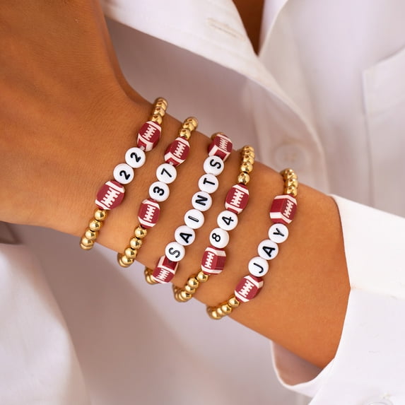 NICKSUN Stack Beaded Football Bracelets for Women Stackable Beaded Rugby Bracelet Set