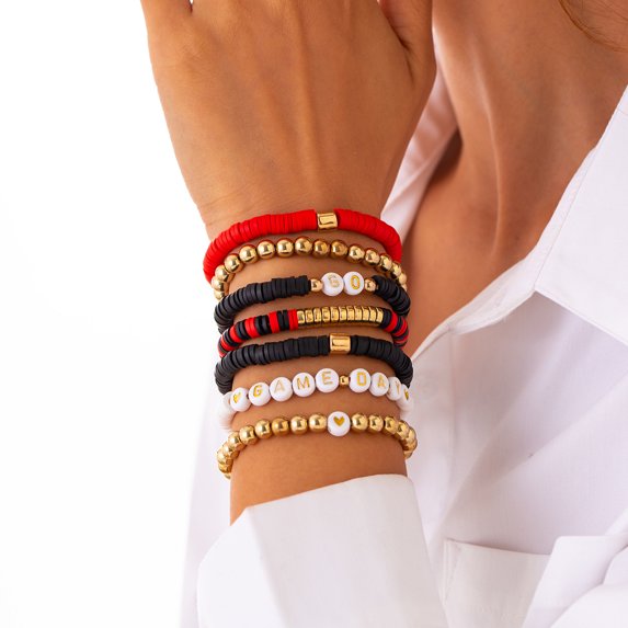 NICKSUN Stack Beaded Football Bracelets for Women Stackable Beaded Rugby Bracelet Set