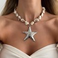 thumbnail image 1 of NICKSUN Summer Ocean Vacation Starfish Pendant Necklace, Irregular Shell Beach Statement Choker Necklace, 1 of 9