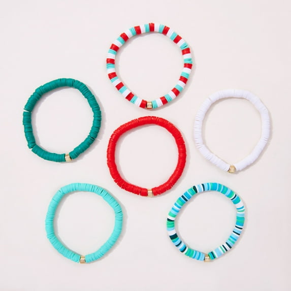 NICKSUN Surfer Heishi Clay Bead Bracelets for Women Bohemian Stackable Gold Beaded Stretch Bracelets Elastic Layering Friendship Bracelets Set Boho Jewelry