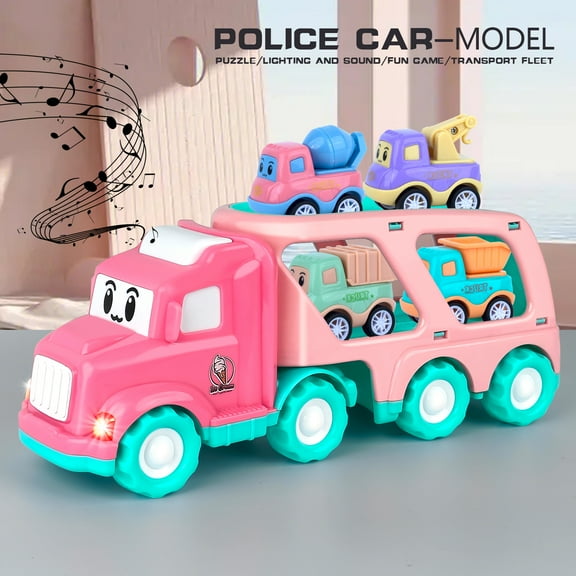 NICKSUN Toddler Car Toys, Pink Ice Cream Truck for Kids 3-5 Years, 5-in-1 Friction Power Vehicle Toy Gift for Toddlers Boys Girls