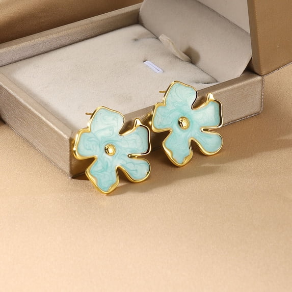 NICKSUN Vintage Flower Earrings for Women Colorful Drip Oil Flower Stud Earrings Enamel Lightweight Earring Trendy Irregular Statement Floral Earrings Fashion Jewelry