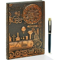 NICKSUN Vintage Train Embossed Leather Writing Journal Notebook with Pen Set,Antique Handmade Daily Notepad Sketchbook,Travel Diary Notebooks to Write in,Gift for Men Women
