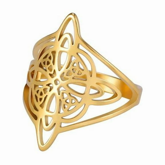 NICKSUN Witches Knot Ring for Women Stainless Steel Witchcraft Celtic Amulet Ring Quaternary Celtic Knot Ring Vintage Jewelry Gift for Women