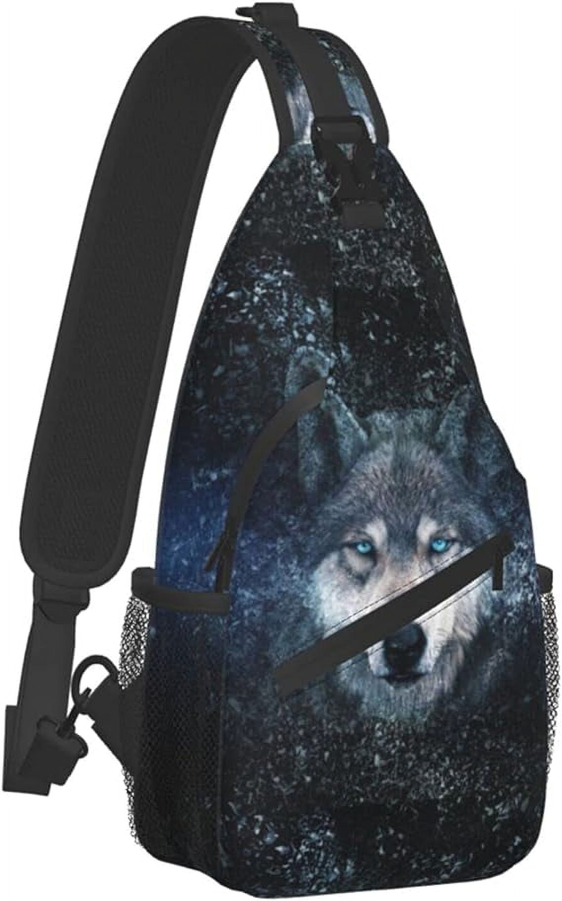 NICKSUN Wolf Print Backpack Chest Sling Bag Crossbody Shoulder Bag