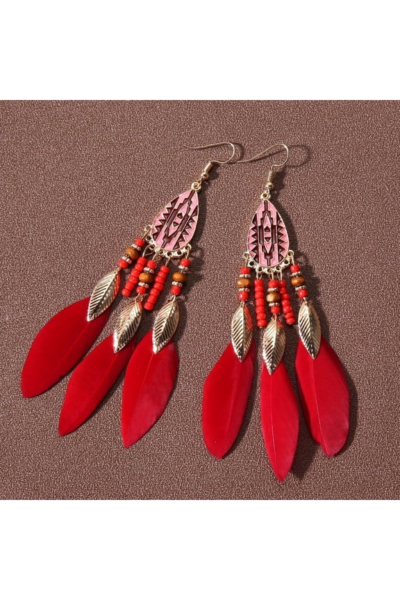Women Faux Feather Earrings Bohemian Fringe Tassel Long Drop Dangle Earrings Set with Design for Women