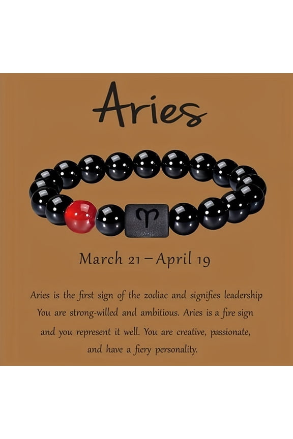 Zodiac Bracelet for Men Women, Natural Black Onyx Stone Star Sign Constellation Horoscope Bracelet Gifts