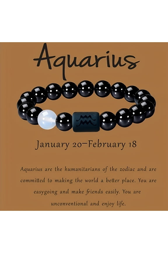Zodiac Bracelet for Men Women, Natural Black Onyx Stone Star Sign Constellation Horoscope Bracelet Gifts