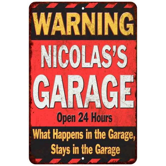 NICOLAS'S Garage Warning Man Cave Wall Decor 8 x 12 High Gloss Metal 208120030430