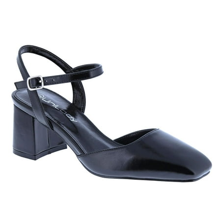 ?NICOLE-3?Women's Closed Square Toe Heels Chunky Low Ankle Strap Wedding Party Dress Pumps Shoes Footwear Fashion Walking Shoes Leather Classy Rubber High Heel Elegant Heeled High Heel