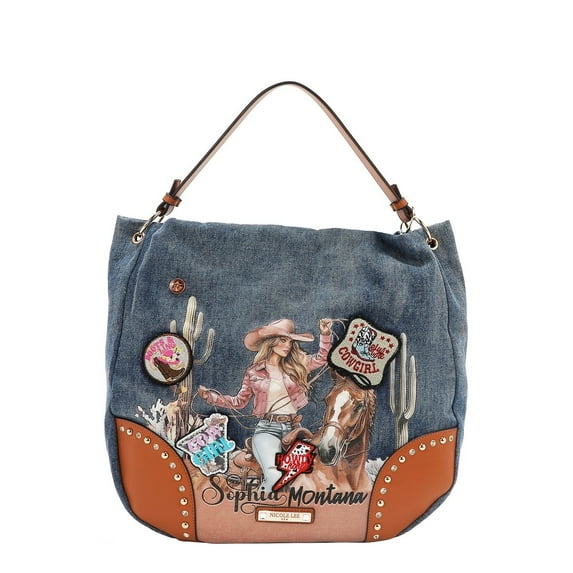 NICOLE LEE SOFIA MONTANA DENIM HOBO BAG