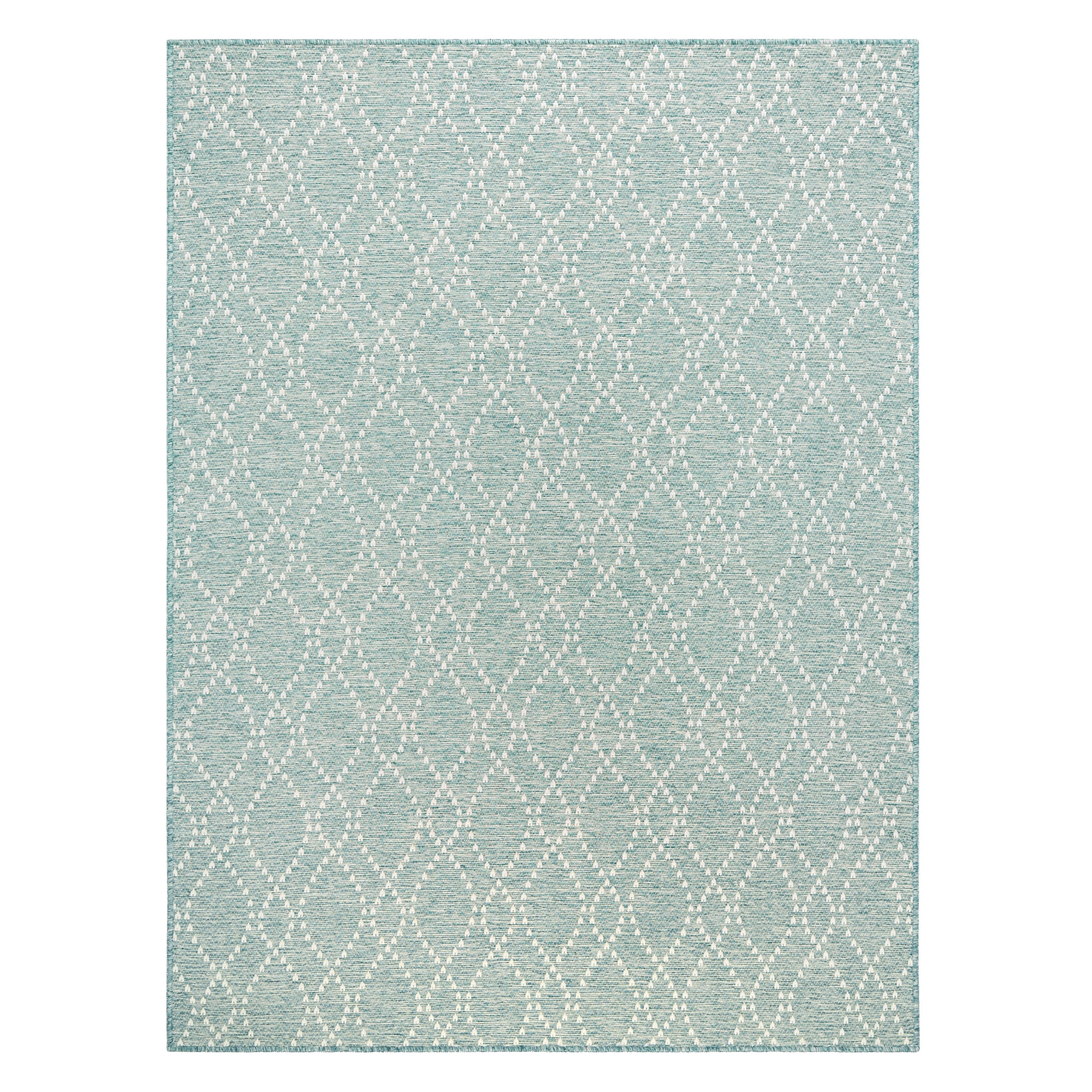 NICOLE MILLER NEW YORK Corin Distressed Indoor Outdoor Area Rug, UV Fade Resistant, Low Pile, Aqua/Cream, 7'10"x10'2"