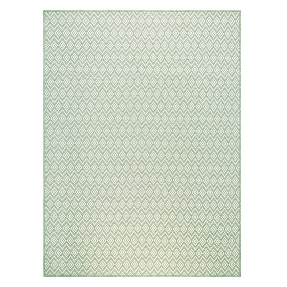 NICOLE MILLER NEW YORK Corin Small Diamonds Indoor Outdoor Area Rug, UV Fade Resistant, Low Pile, Seafoam/Cream, 5'2"x7'2"